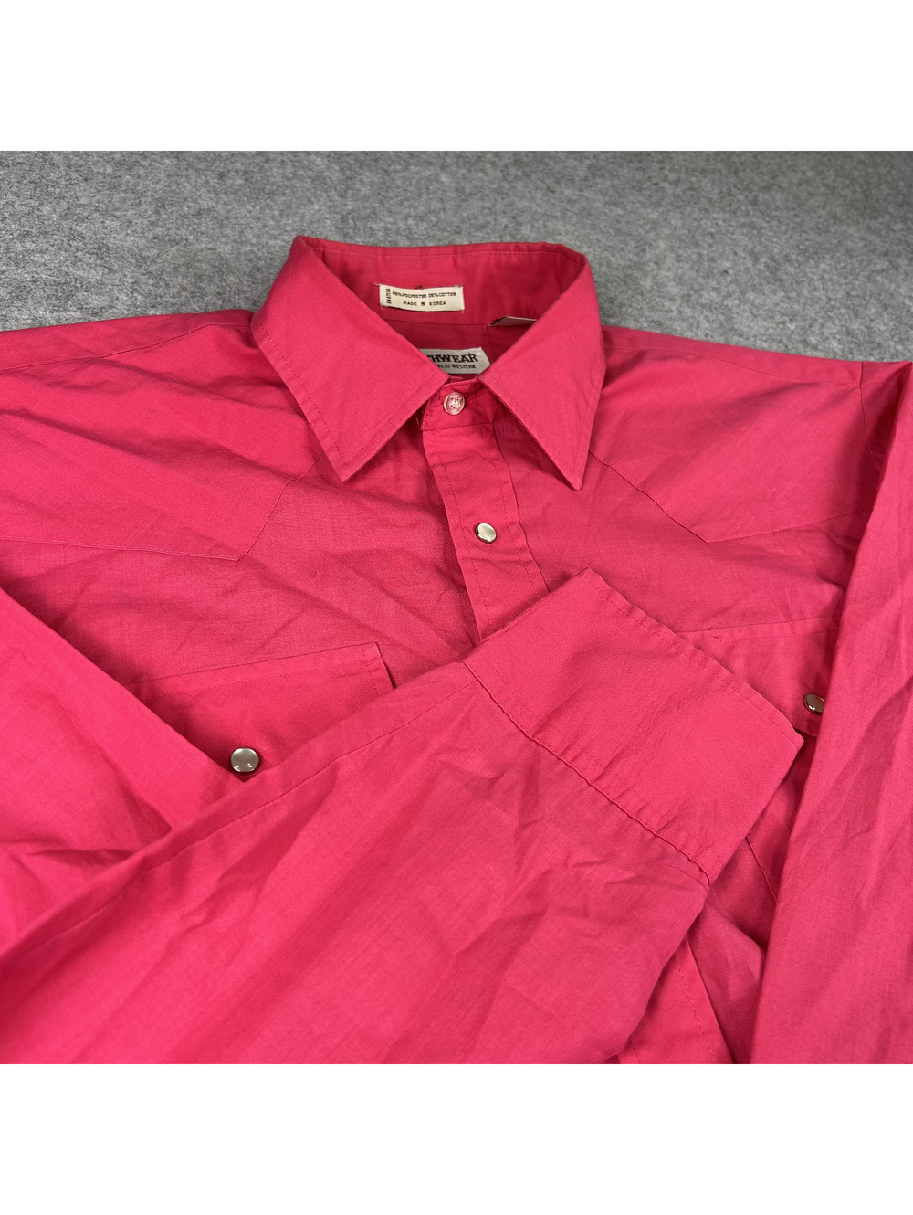 Vintage 80s Ranch Wear Western Shirt Mens 17-35 Pink Pearl Snap Long Sleeve Work